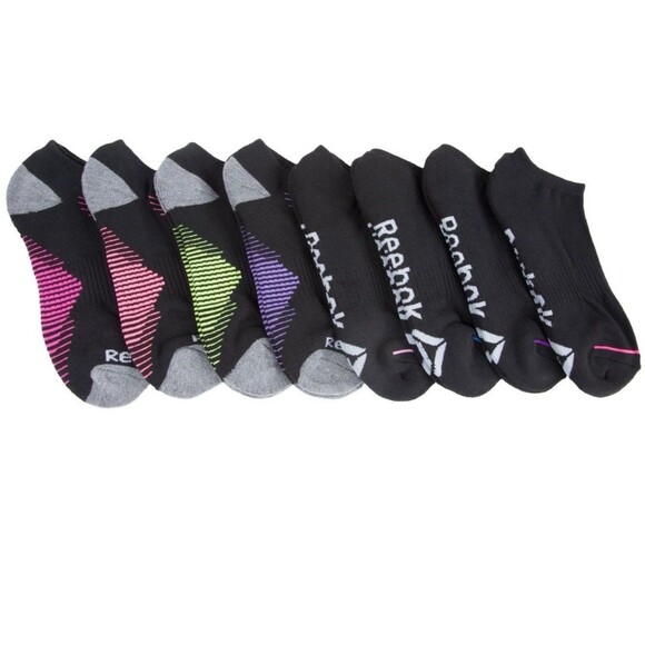 Reebok Ladies 8 Pk Low Cut Black Performance Training Socks Shoe Size 4 -10 New! - Picture 2 of 5